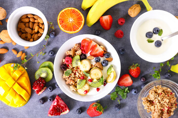 health food- granola with yogurt and fruit