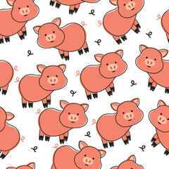 Seamless pattern with cute cartoon pig for fabric print, textile, gift wrapping paper. colorful vector for kids, flat style