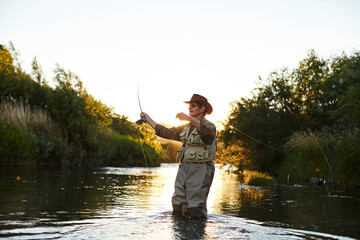 Fishing in a river in patagonia.