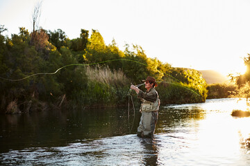 Fishing in a river in patagonia.