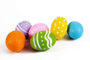 Fototapeta na wymiar Colorful handmade Easter eggs isolated on a white background,Easter decorations
