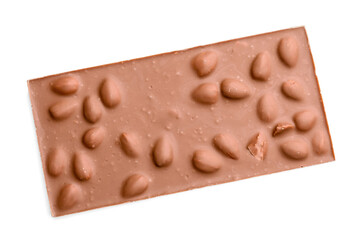 Sweet chocolate bar on white background