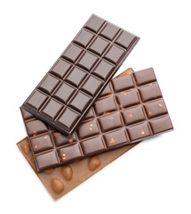 Sweet chocolate bars on white background