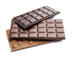 Sweet chocolate bars on white background