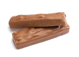 Sweet chocolate bars on white background