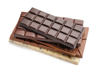 Sweet chocolate bars on white background