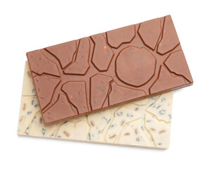 Sweet chocolate bars on white background