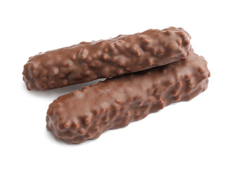 Sweet chocolate bars on white background