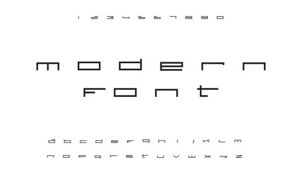 Minimalistic modern font. Abstract strict alphabet with numbers. Vector illustration.