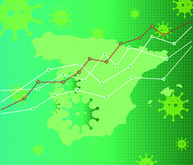 Spain economic crisis vector illustration. Pandemic chart. green Background.