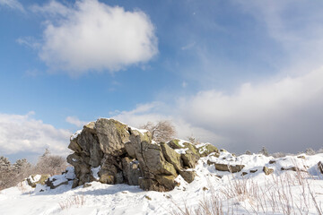 snow landscape in Germany, Hesse at mountain  Feldberg with Brunhildis rock