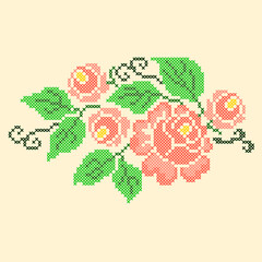 vector art cross stitch roses