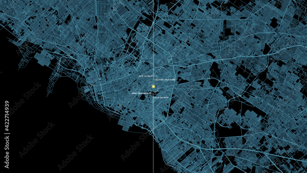 Leinwandbilder Futuristic digital city map layout with satellite GPS coordinate searching and target tracking, interface head up display screen with data telemetry information for background display