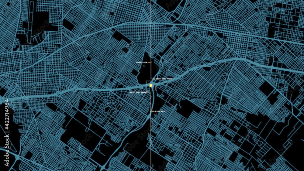Leinwandbilder Futuristic digital city map layout with satellite GPS coordinate searching and target tracking, interface head up display screen with data telemetry information for background display