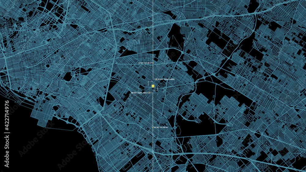 Poster Futuristic digital city map layout with satellite GPS coordinate searching and target tracking, interface head up display screen with data telemetry information for background display