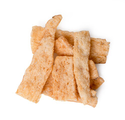 Fish rice cracker on white dish and white background