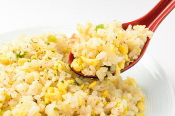 Seasoned fried rice on white background