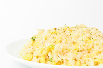 Seasoned fried rice on white background
