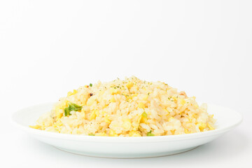 Seasoned fried rice on white background