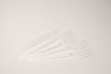 Disposable forks on a white background. Isolated. disposable tableware