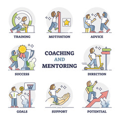 Coaching and mentoring diagram with career training or leadership outline set