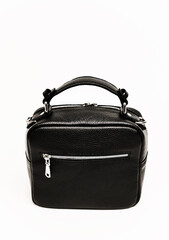 beautiful urban womens handbag. black handbag with texture on the skin. expensive womens handbag on a white background.