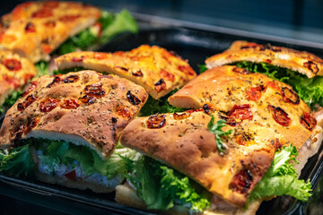 Close view of newly made sandwiches