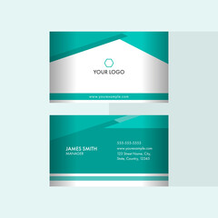 Modern Business Or Visiting Card With Double-Sides In Cyan And White Color.