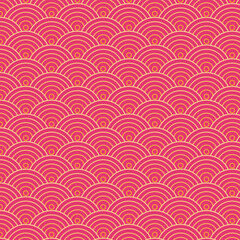 Japanese seamless circles pattern background. Japanese simple rounded background pattern for textile, paper, wrapping, ceramic, web and etc. Red gold simple rounded circle background for spring sale.