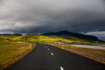 Summer landscape and road in Southern Iceland, Europe