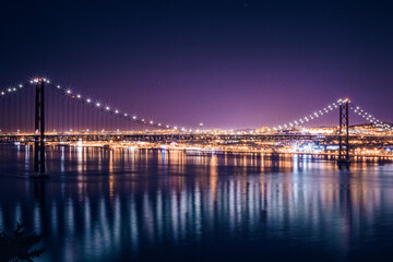 Fototapeta na wymiar night bridge. night landscape of the bridge over the river. Lent that illuminates the river