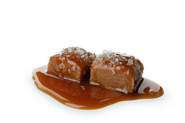 Delicious salted caramel isolated on white background