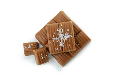 Delicious salted caramel isolated on white background