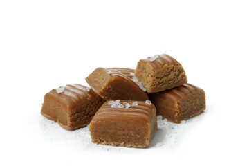 Delicious salted caramel isolated on white background