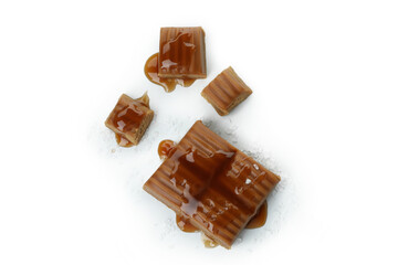 Delicious salted caramel isolated on white background