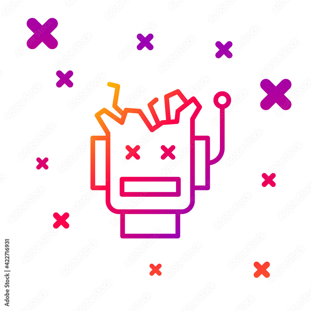 Poster color line broken robot icon isolated on white background. artificial intelligence, machine learning