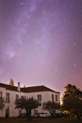 fantastic night sky. night photo of the house and the sky