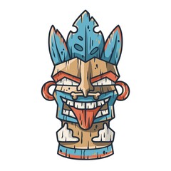 Trendy hawaii wooden tiki mask for surfing bar. Traditional ethnic idol of hawaiian, maori or polynesian. Old tribal totem