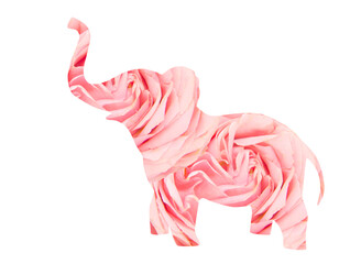 Pink elephant made from rose petals.