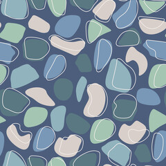 Seamless pattern with an abstract composition of simple shapes. Trendy collage style, minimalism.Stones and glass in pastel earthy colors. Vector background for cover, print for clothes, textiles