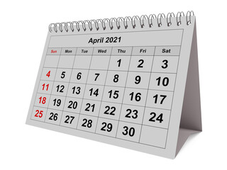 One page of the annual monthly calendar - month April 2021