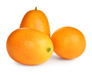 Fresh ripe kumquats on white background. Exotic fruit