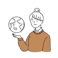 環境問題のことを考えているお団子ヘアの女性