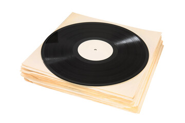 Fototapeta premium Stack of vintage vinyl records on white background