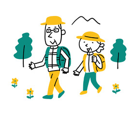 ハイキングをしているシルバー世代の男女