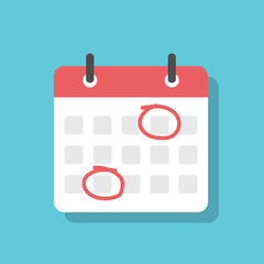 Calendar icon with celebrated holidays or important appointments. Planning concept. Vector illustration