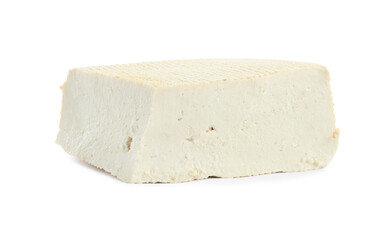 Piece of delicious tofu isolated on white. Soybean curd