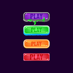 set of game ui colorful jelly button with golden and other border for gui asset elements vector illustration