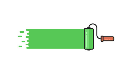 Paint roller with grunge stripes isolated on white background. Painting in green. Vector illustration