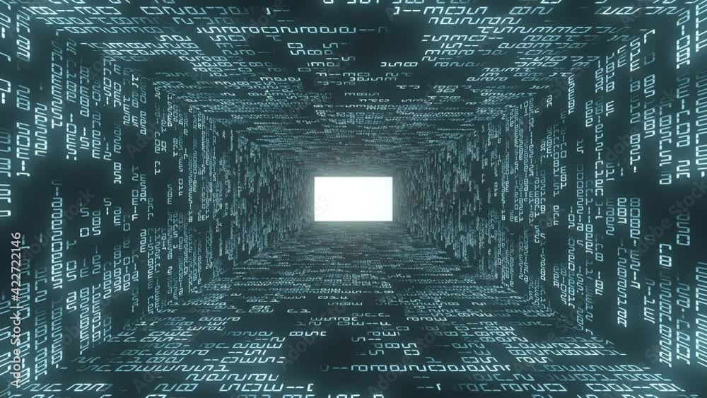 Wall mural a futuristic information portal in digital cyberspace. an endlessly looped stream of numbers and sym